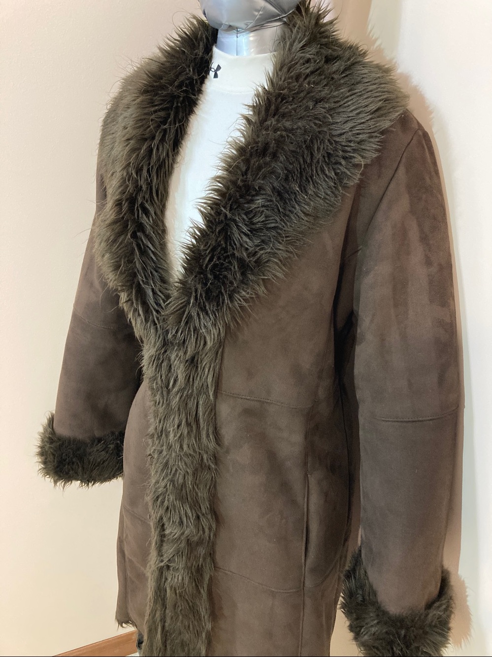 Women's Faux Fur Trim Long Coat in Brown